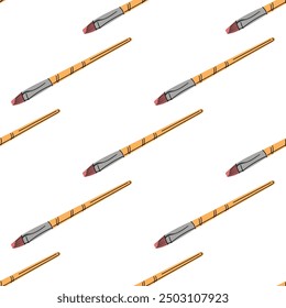 Vector flat style school and art supplies Illustration. Brush for drawing seamless pattern.  Back to School. School essential illustration.	