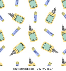 Vector flat style school and office tools Illustration. Glue seamless pattern. Back to School.