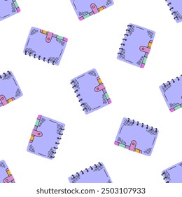 Vector flat style school and office supplies Illustration. Notepads, notebook seamless pattern. Back to School. School essential illustration.