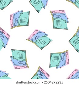 Vector flat style  school and office supplies Illustration.  Notebooks seamless pattern. Back to School. School essential illustration.	