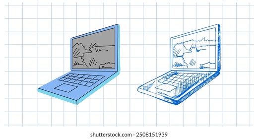 Vektor flachen Stil Schule und Bürobedarf Illustration. Laptop-Illustration. Zurück zur Schule. Unentbehrliche Illustration in der Schule.	