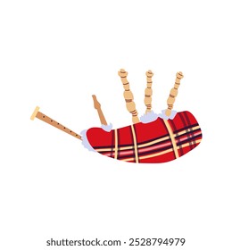 Vector flat style Scottish traditional musical instrument bagpipes. Icon for web. Isolated on white background. Hand drawn flat illustration .