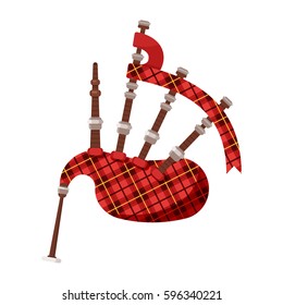 Vector flat style Scottish traditional musical instrument bagpipes. Icon for web. Isolated on white background.