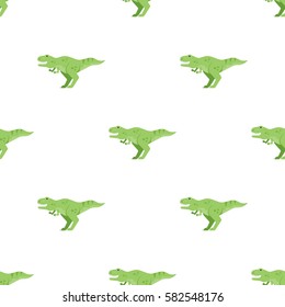 Vector flat style seamless pattern with green dinosaur t-rex. Icon for web. Isolated on white background.