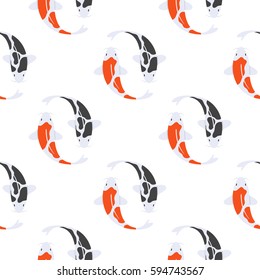 Vector flat style seamless pattern with Japanese koi fish. Children's wallpaper.