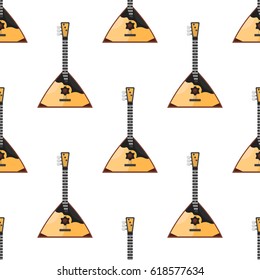 Vector flat style seamless pattern with Russian traditional musical instrument balalaika on white background.