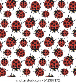 Vector flat style seamless pattern with forest ladybird. Ornamental, traditional, seamless pattern with , ladybird. Forest biology nature pattern.