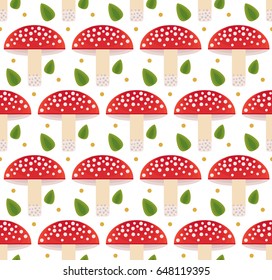 Vector flat style seamless pattern with forest mushrooms. Ornamental, traditional, seamless pattern with forest  mushroom. Nature vector.