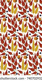 Vector flat style seamless pattern with forest folk berries. Ornamental, traditional, simple seamless pattern with forest berries cloud berry and leaf. Forest pattern vector.