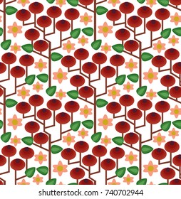 Vector flat style seamless pattern with forest folk berries. Ornamental, traditional, simple seamless pattern with forest berries cloud berry and leaf. Forest pattern vector.