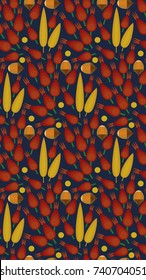 Vector flat style seamless pattern with forest folk berries. Ornamental, traditional, simple seamless pattern with forest berries cloud berry and leaf. Forest pattern vector.