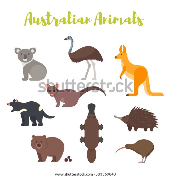 Vector Flat Style Set Australian Animals Stock Vector (Royalty Free ...