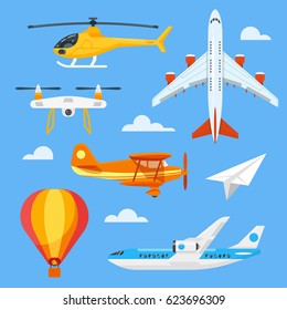 Vector flat style set of colorful air transport. Icons for web.