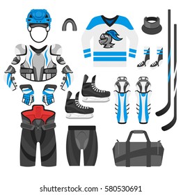 Vector flat style set of hockey player. Icon for web. Isolated on white background.