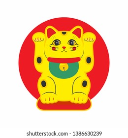 Vector flat style set of Japanese Lucky Cat Maneki Neko. Icon for web. Isolated on white background.