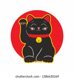 Vector flat style set of Japanese Lucky Cat Maneki Neko. Icon for web. Isolated on white background.