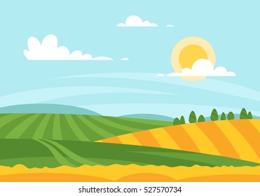 Vector flat style set of wheat field.