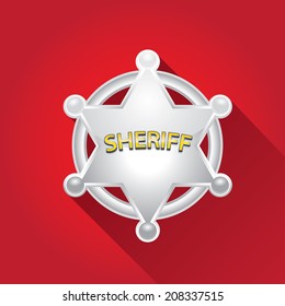 vector flat style silver sheriff or police star badge on red background. vector six-pointed star