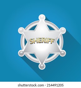 vector flat style silver sheriff or police star badge on blue background. vector six-pointed star