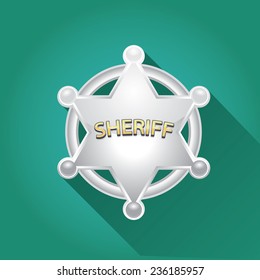 vector flat style silver sheriff or police star badge on azure background. vector six-pointed star