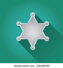 vector flat style silver sheriff or police star badge on azure background. vector six-pointed star