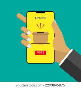 Vector flat style of smartphone online vote , political and president decision concept, candidate party government campaign, green background, editable shape and object.