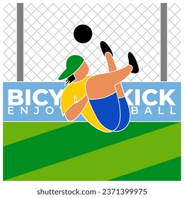 Vector flat style, A soccer player uses a bicycle kick to score the winning goal