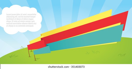 Vector Flat Style Waving  Flags. Colorful background. Kids world