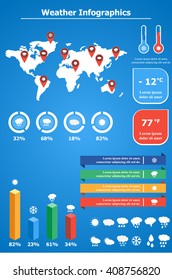 Vector flat style weather forecast infographics elements. Weather statistics and icons