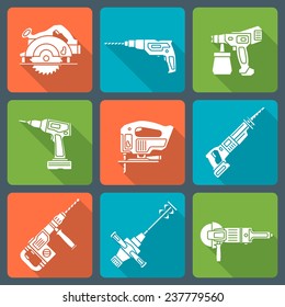 vector flat style white silhouette house repair electric devices icons with shadow set