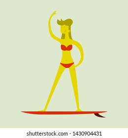Vector flat style woman surfer . Minimalism design. Isolated on background.