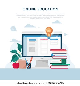 Vector flat stylish design for home education concept. Colorful elements for web applications and banners