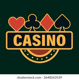 Vector flat stylish logo, casino icon with cards, suits. Roulette, poker, jackpot, gambling. Flat design template for casino projects and advertising