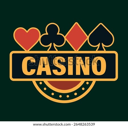 Vector flat stylish logo, casino icon with cards, suits. Roulette, poker, jackpot, gambling. Flat design template for casino projects and advertising