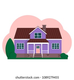 Vector flat suburban american house. Family house.