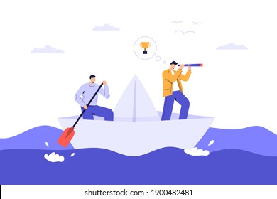 Vector flat summer landscape illustration with boat. Perfect for sea tours and travel poster, placard, flayer, leaflet, banners.