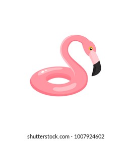 Vector flat summer symbol - pink flamingo bird inflatable swimming pool ring icon. Isolated illustration on white background for beach party advertising poster.