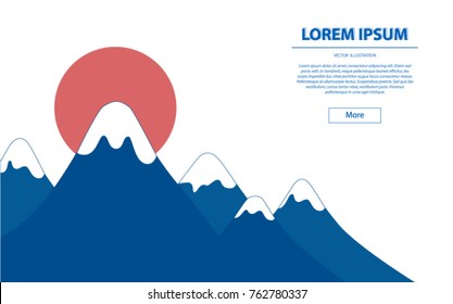 Vector flat sun over mountain. Success illustration. Business concept of goal, achievement, competition and triumph design.