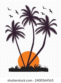  vector flat sunset background with palm trees 