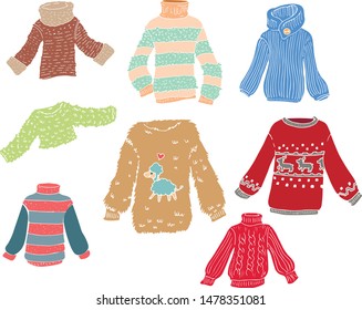 Vector flat sweater set collection cartoon cute illustration simple design