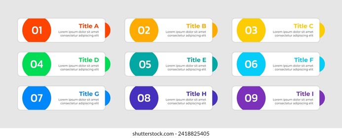 Vector flat table of contents infographic. Business concept with 9 steps.