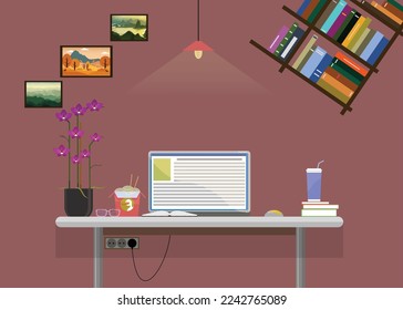 vector flat table workspace at home