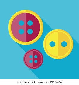 Vector flat tailor button icon on blue background with long shadow. Tailor sing. Eps10