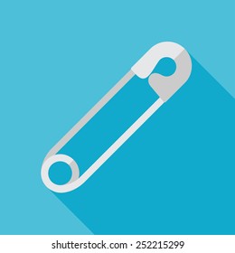 Vector flat tailor button icon on blue background with long shadow. Tailor sing. Eps10