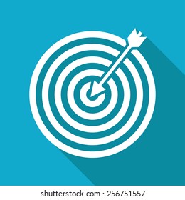 Vector flat target with dart icon isolated on blue background. Eps10