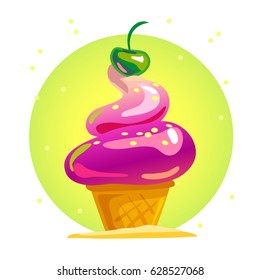 Vector flat tasty shiny ice cream illustration isolated on white background. Summer cartoon sweet candy illustration. Good for poster advertising, party flayer design, packaging paper pattern.