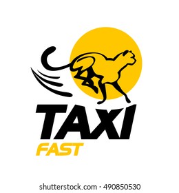 Vector flat taxi logo isolated on white background. Cheetah running silhouette. Auto logo template. Taxi service brand design.