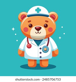 vector flat teddy bear doctor with a stethoscope