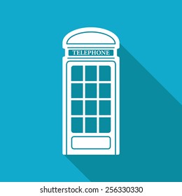 Vector flat telephone box icon isolated on blue background. Eps10