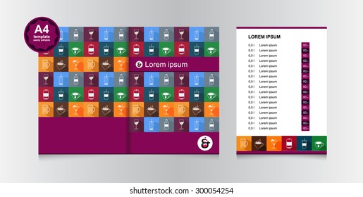 Vector flat template brochure design of drink menu - easily editable